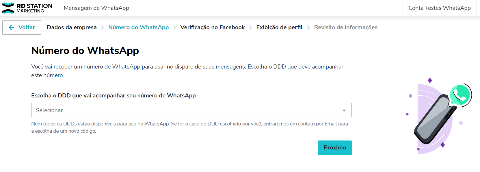 Etapas da contratação do Mensagem de WhatsApp