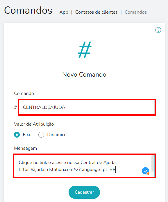 Criar e ativar comandos para chat