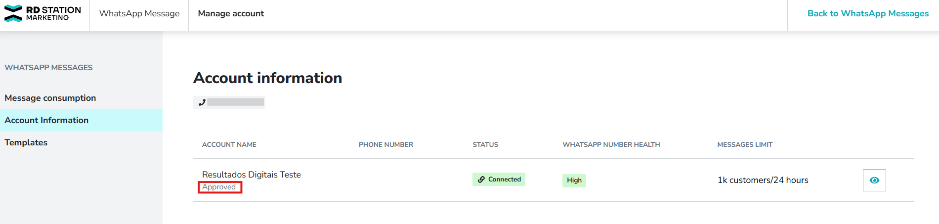 Name status on WhatsApp profile