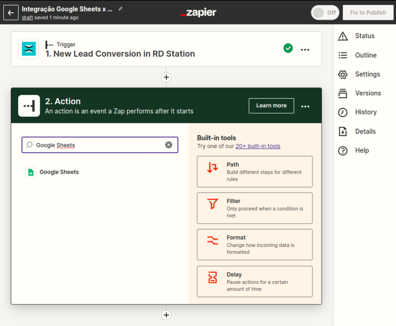 Integrar com o Google Sheets via Zapier